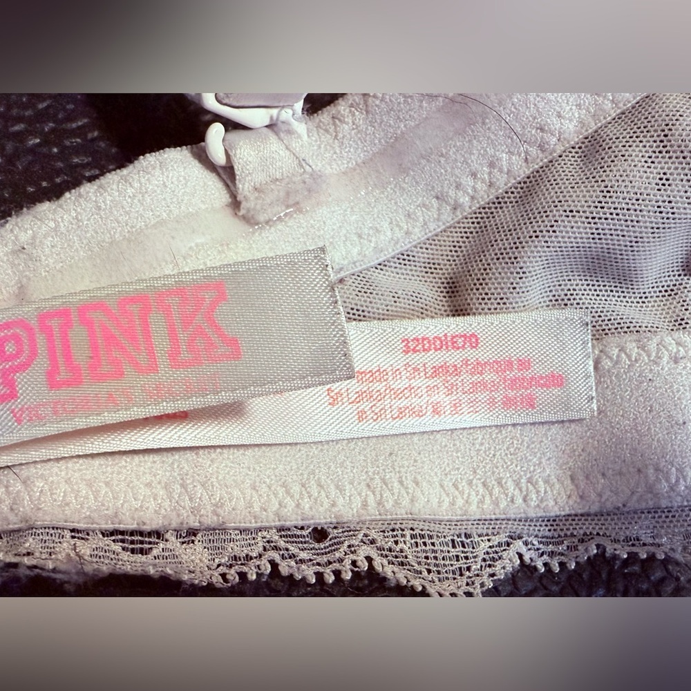 PINK Victoria's Secret Lace Trim Bra - Light Cream and Pink - Picture 3 of 5